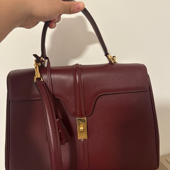 Elegant Burgundy Leather Handbag- celine sac 16 large - Picture 1 of 9